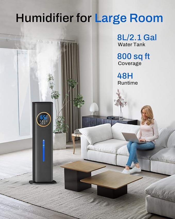 Humidifier Large Room Bedroom with Night Light, 2.1Gal(8L) Humidifiers for Home with Essential Oil Diffuser, Top Fill Whole House Cool Mist Humidifiers for Plants Baby Kids Adults