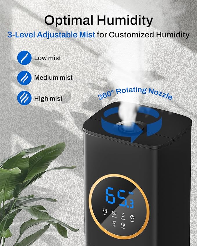 Humidifier Large Room Bedroom with Night Light, 2.1Gal(8L) Humidifiers for Home with Essential Oil Diffuser, Top Fill Whole House Cool Mist Humidifiers for Plants Baby Kids Adults